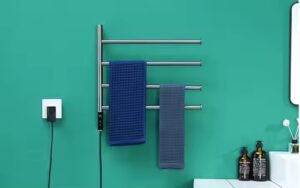 Elektrische handdoek radiator met thermostaat, roterend (75 Watt) - Nikkel/Geborsteld staal