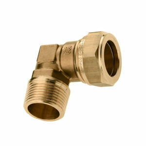 Bonfix messing draadknie 90°, haaks, buitendraad x knel, ½" x 12 mm, Kiwa / Gastec