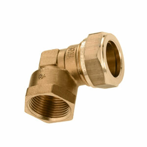 Bonfix messing schroefknie 90°, haaks, Kiwa ATA / Gastec QA, binnendraad x knel, ½" x 15 mm