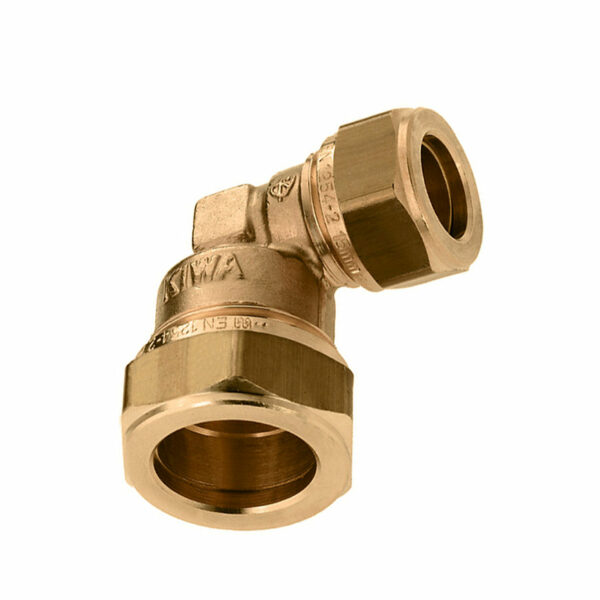 Bonfix messing verloopknie 90°, haaks, Kiwa ATA / Gastec QA, 2x knel, 15 x 12 mm