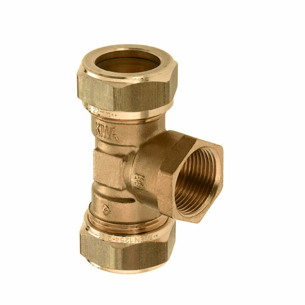 Bonfix messing schroef T-stuk 90°, 2x knel / 1x binnendraad, 15 x ½" x 15 mm, Kiwa ATA / Gastec QA