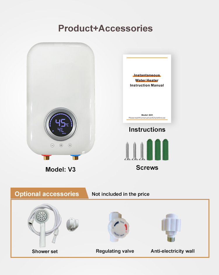 Elektrische doorstromer / waterverwarmer 3-fasen 380V-12kW Model V3-120 - Afbeelding 12