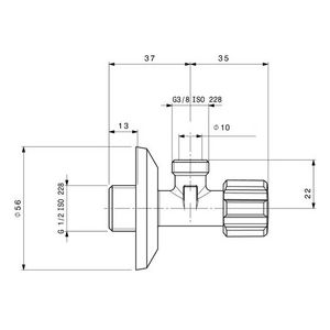 Hoekstopkraan 1/2" bt x 3/8" bt. compact Raminex - Afbeelding 2