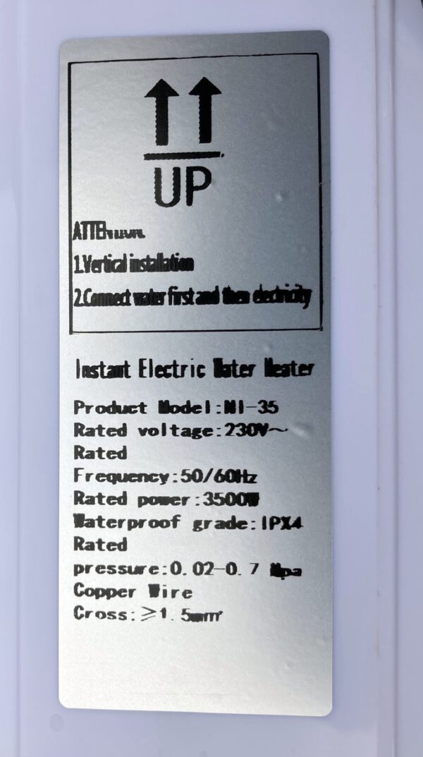 Elektrische doorstromer / geiser 3500W - 230V - model N1-35-55 - Afbeelding 18